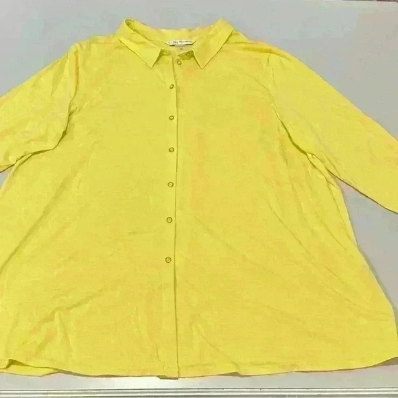 Peter Nygard Yellow Knit Button Down Top Size XL - Picture 1 of 3